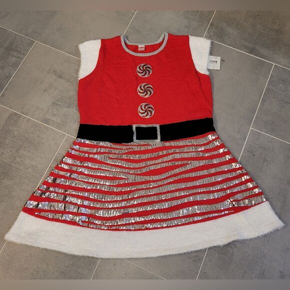 Holiday Time Women Santa Claus Sweater Dress Size XL(16-18) Sequin Skirt Red NWT - Picture 2 of 7